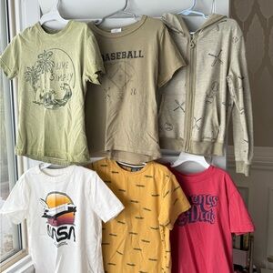 Graphic Tees and Hoodie Set - Green, Yellow, Red, White